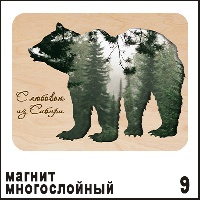 Магнит Сибирь фанерный (медведь) - Н009